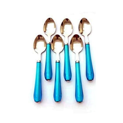 Qawvler Spoon Set Blue Handle Stainless (Pack of 6)