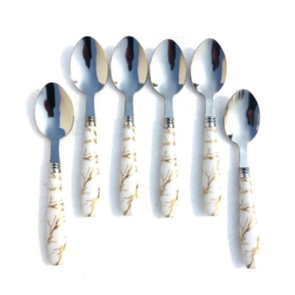 Qawvler Spoon Set White Marble Design Dinner Spoon (Pack of 6)