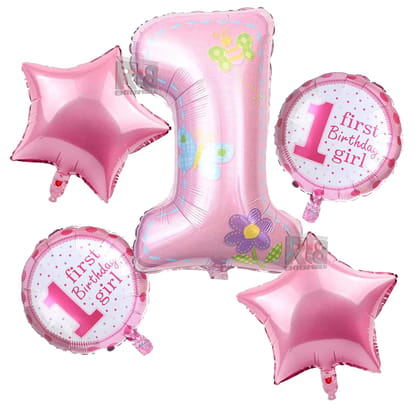 BLODLE First Birthday Baby Pink Decoration Balloons/ 5Pcs -Baby Girl Arrival Pink Balloon / Birthday Party, Party Decoration, 1st Birthday Decoration, Celebration - Pack of 1