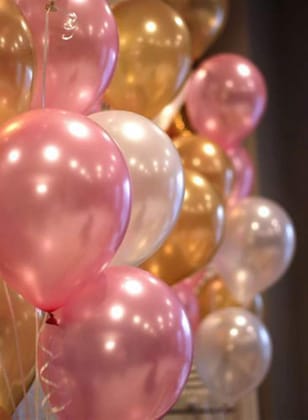 BLODLE 50 Pcs Pink White Golden Metallic Balloons, Theme Party, Birthday Party, Party Decoration, Celebration - (Pack Of 50 Pcs)
