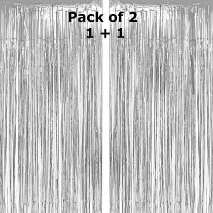 BLODLE Silver Fringe Foil Curtains, 2 Pack Silver Backdrop Foil Curtains, Metallic Backdrop Streamer for Baby Shower, Party Birthday - (Pack of 2 Pcs)