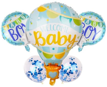 BLODLE Welcome Baby Foil Balloon for Decoration, Newborn Baby Party, Baby Shower Party for Boys, Girls - Pack of 1 (Blue Confetti)