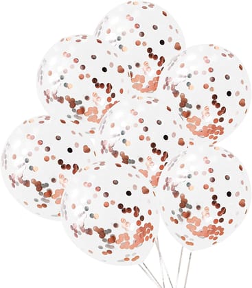 BLODLE Rose Gold Confetti Latex Balloons, 7 Pcs 12 Inches Rose Gold Clear Balloons, Party Balloons, Bridal Shower Wedding Birthday Decoration - Pack of 7 Pcs