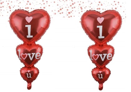 BLODLE Valentines Day Theme I Love You Foil Balloons, 2 Pcs I Love You Printed Red Heart Foil  for Anniversary, Birthday, Valentine Party Decoration - (Pack of 2 Pcs)