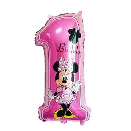 BLODLE Giant Number One Minnie Mouse Theme Foil Balloon for First Birthday Party Decoration, Minnie Mouse Balloon Theme 1st Birthday Celebration/ Party Events - (Pack of 1)