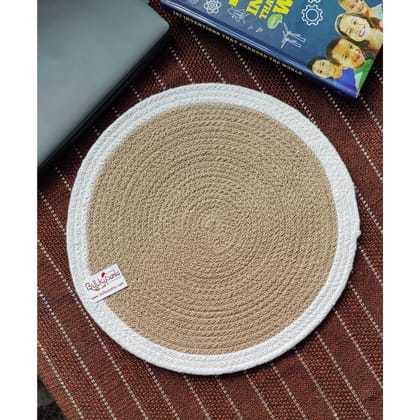 BulkySanta Placement Mats | Eco-friendly handmade cotton placemats | Reversable use | washable and sustainable | Round (Size - 15" x 15") (Brown, White)