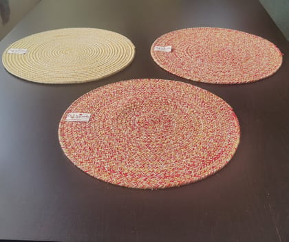 Bulkysanta Cotton Placement mats 15" | Table placemat Round | Heat-Resistant | Washable | Size - 38 cm / 15" (Pack of 3)