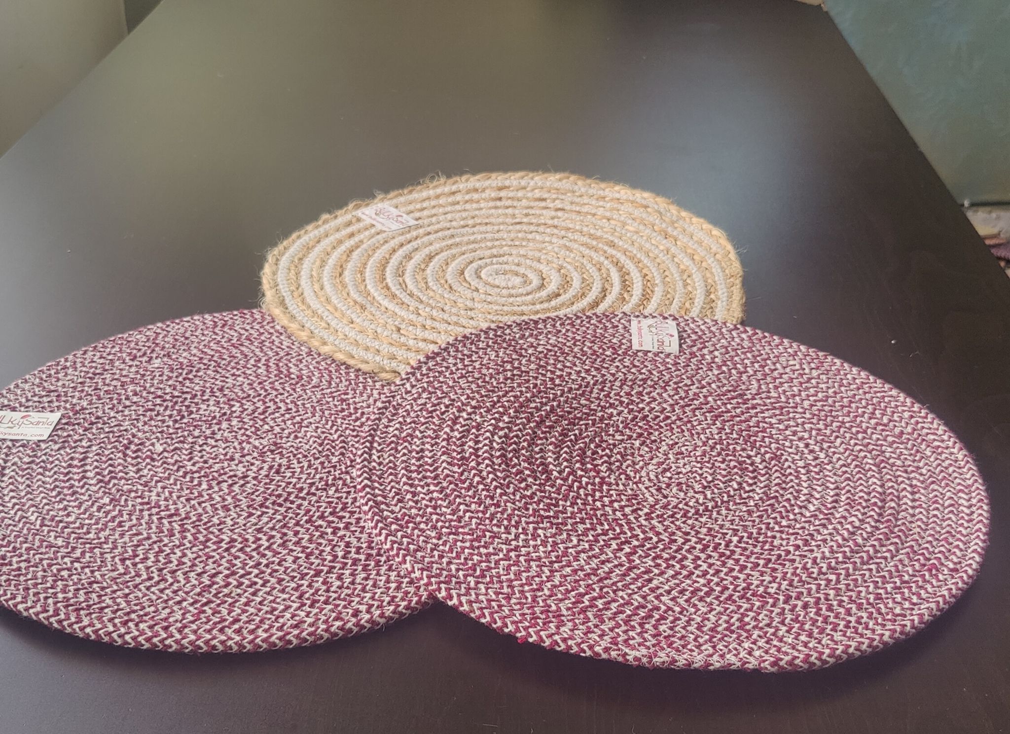 Bulkysanta Cotton Placement mats 15" | Table placemat Round | Heat-Resistant | Handicraft |Size - 38 cm / 15" (Cotton and Jute) Pack of 3