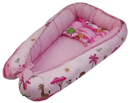 KooKyKooby Super Soft Baby Bedding with Pillow with Side Guard Reversible Cartoon Prints (Pink6026)