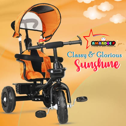 Amardeep Baby Tricycle Sunshine (1-5 Yrs) with Safety Armrest, Parental Control and Canopy