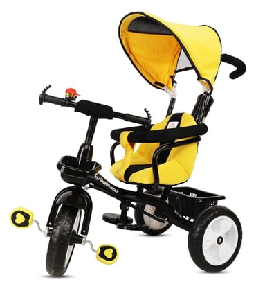 Amardeep Baby Tricycle Bliss (1-5 Yrs) Plug N Play Wheels, with Cushioned Seat, Safety Armrest, Parental Control and Canopy (Yellow)
