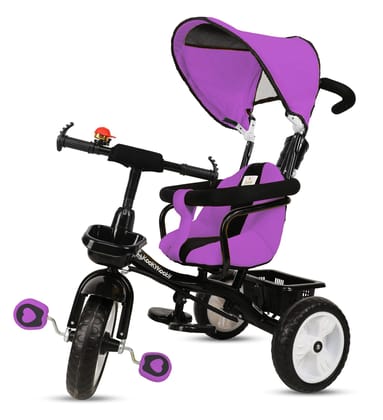 Amardeep Baby Tricycle Bliss (1-5 Yrs) Plug N Play Wheels, with Cushioned Seat, Safety Armrest, Parental Control and Canopy (Purple)
