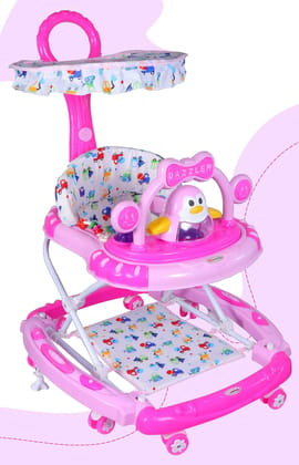 Amardeep and Co Baby Walker Adjustable Height; Rocker; Stopper; Shade; Foot mat; Push Handle Bar; Fun Toys and Activities for Babies and Child (Pink)