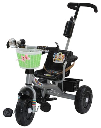 Amardeep Baby Tricycle Evan 1-5 Years Black with Parental Control, Pop Horn and Large Basket , Arm Rest and Safety Belt