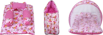 Amardeep Combo Bedding Set(4pcs) Bedding with Mosquito Net Sleeping Bag Pink