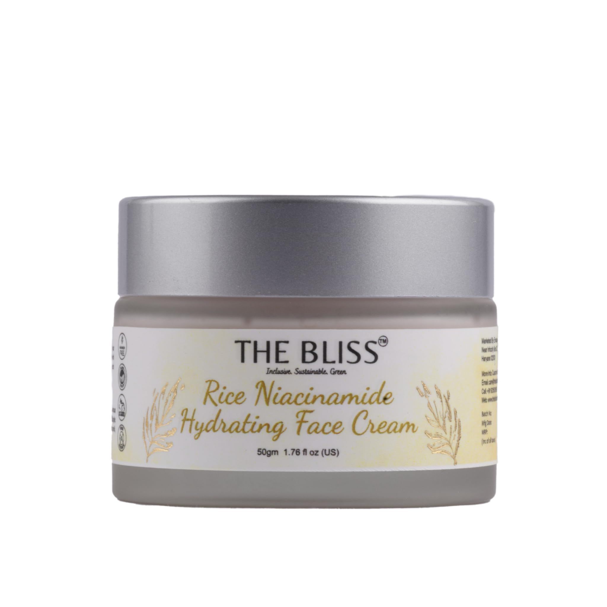 The Bliss Rice Niacinamide Hydrating Cream (Plant-Based) with Shea butter, Rice extracts, Niacinamide, Rice bran oil, Sunflower oil For All Skin types (Pack of 1-50gm)