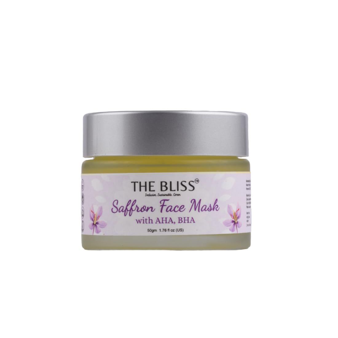 The Bliss Saffron Face Mask with Saffron Petals, AHA and BHA For Oil control, Acne prone Skin and Blackhead (Plant Based & Cruelty Free) (50gm)