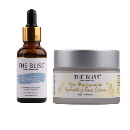The Bliss Radiant Harmony Complex combo Kit: 10% Niacinamide Serum with Vitamin B3, B5 (30ml) and Rice Hydration Cream (50gm) - Your Perfect Radiance Blend