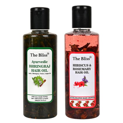 The Bliss Ayurvedic hair oil Combo: Hibiscus &rosemary Hair oil (200gm) and Bhringraj Hair oil (200 ml): The Ultimate Hair Oil Powerhouse