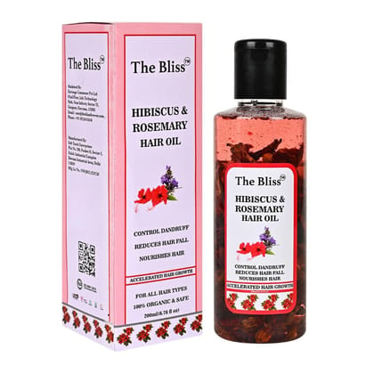 The Bliss Hibiscus & Rosemary Hair Oil Enriched With Organic ingredients - Promotes Hair Growth, Reduces Hair Fall & anti dandruff for men & women 200ml