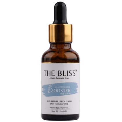 The Bliss 10% Niacinamide Booster Face Serum with Vit B3, B5, Aloe Vera, Pomegranate Oil, and Collagen Peptides For Acne Marks & Acne Prone Skin For Unisex (Pack of 1, 30ml)