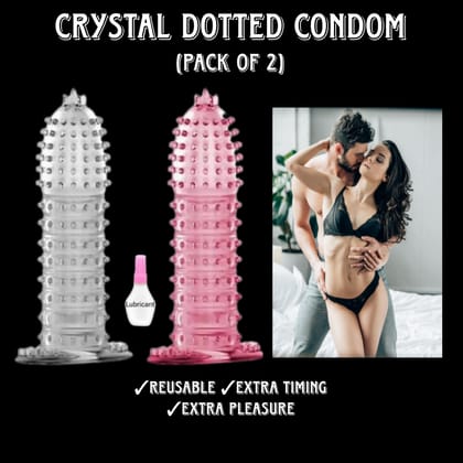 Qawvler Crystal Dotted Reusable Condom Silicone Dragon Condom Waterproof & Extra Dotted (Pack of 2)
