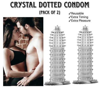Crystal Dotted Reusable Condom Silicone Dragon Condom (Pack of 2) Transparent
